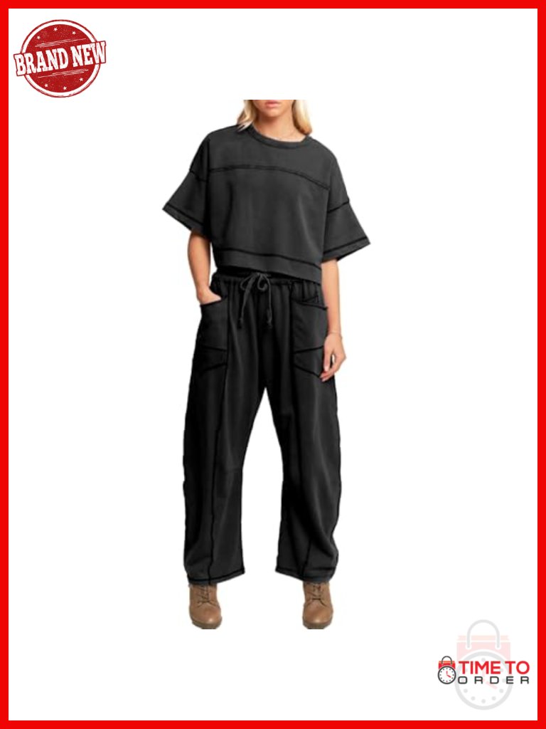 Cropped T-Shirt & Wide Leg Sweatpant Set Leisure Travel Outfit
